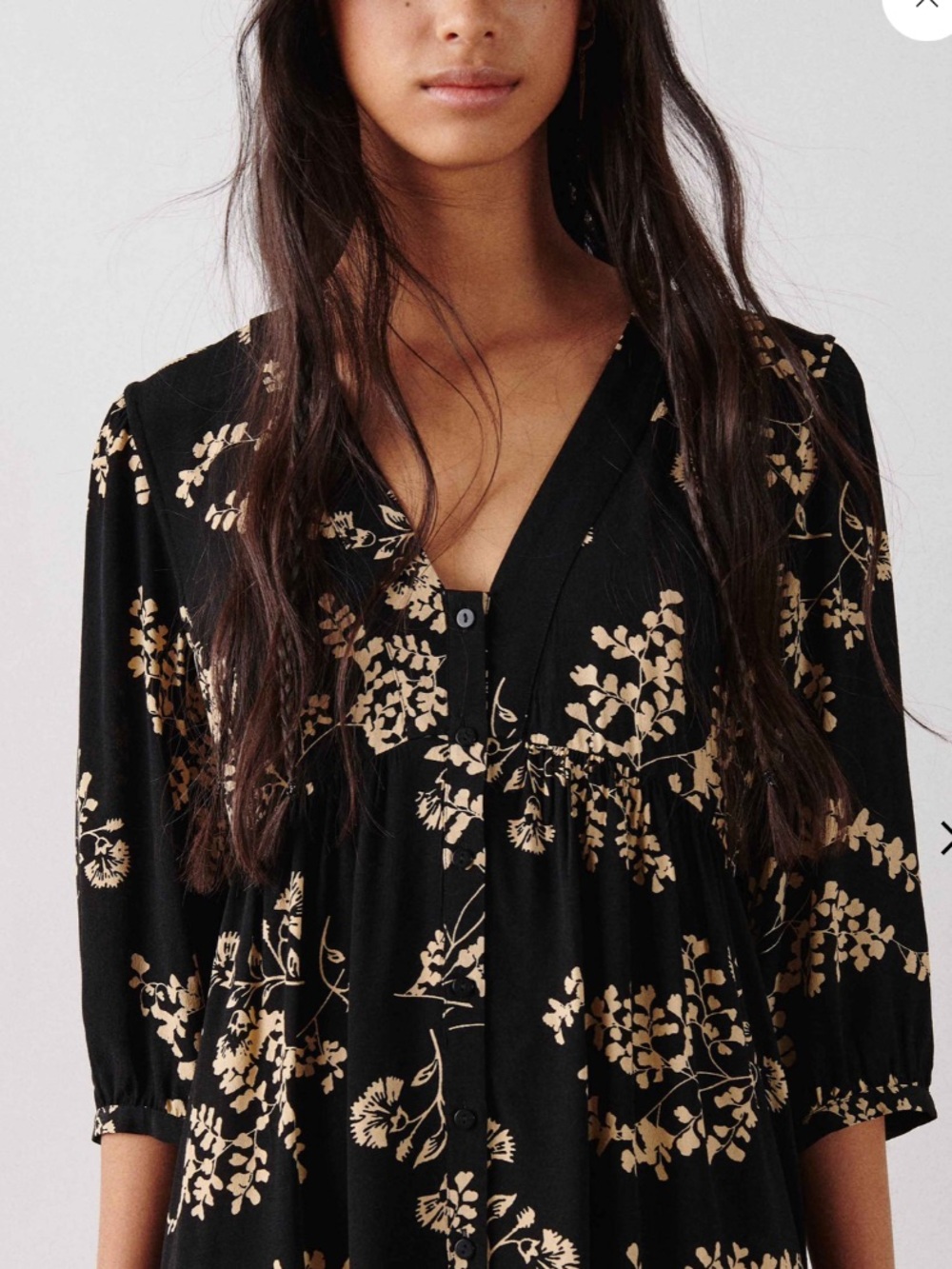 ba&sh Suzy Black and Cream Mini Floral Dress Size M Like New